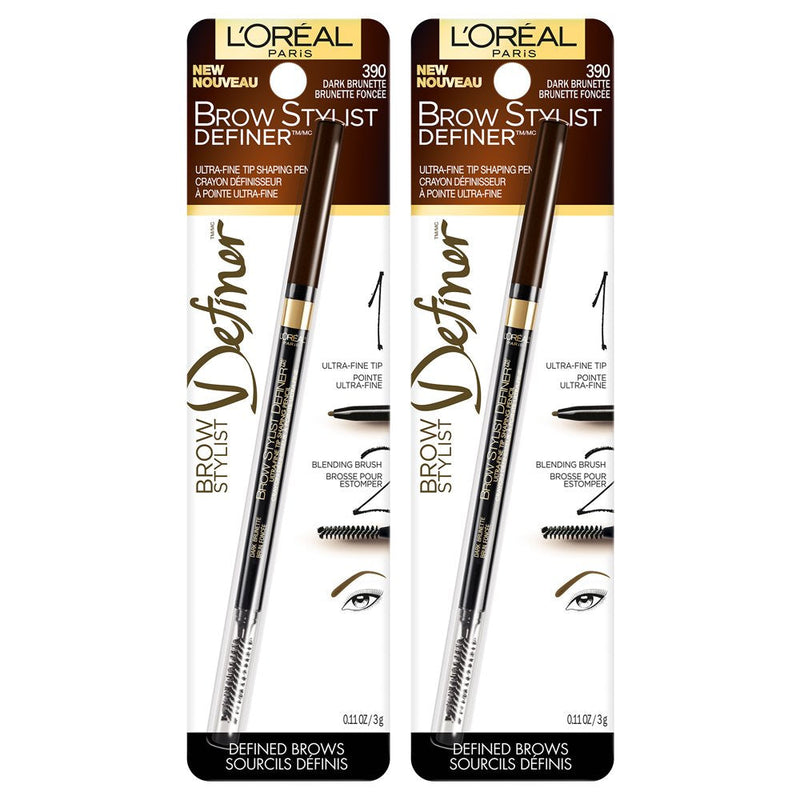 L'Oreal Paris Makeup Brow Stylist Definer Waterproof Eyebrow Pencil, Ultra-Fine Mechanical Pencil, Draws Tiny Brow Hairs and Fills in Sparse Areas and Gaps, Dark Brunette, 0.11 Ounce (Pack of 2) L'Oreal Paris