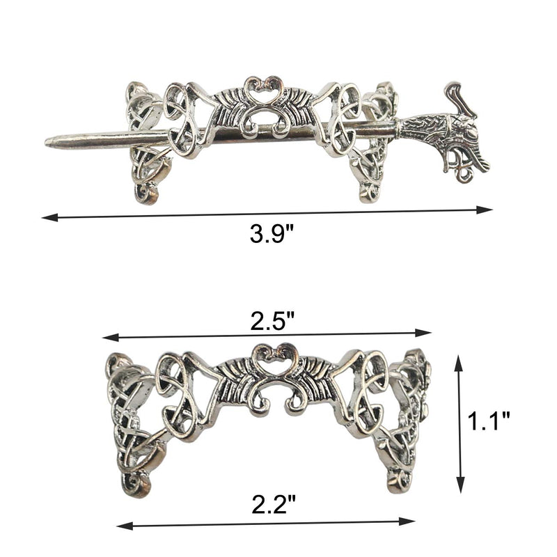 Tinsow 2 Pcs Silver Celtic Dragon Hair Slide Hairpins Hair Accessories Hair Clips, Creative Hair Barrette Minimalist Hair Claw Hair Pin Hair Accessories for Women (Style T R) Tinsow