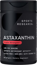 Sports Research® Triple Strength Astaxanthin 12mg w/Organic Coconut Oil - Antioxidant Supplement for Skin & Eye Health Support* - Soy Free · Non-GMO · Gluten Free - 60 Softgels Infinity Warehouse