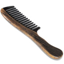 Onedor Handmade 100% Natural Chacate Preto With Buffalo Horn Wide Tooth Hair Combs - Anti-Static Sandalwood Scent Natural Hair Detangler Wooden Comb (Buffalo Horn Wide Tooth with Ripple Shape Handle) Onedor