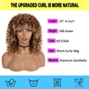 Curly Wigs for Black Women - Premium Curly Afro Wig, Short Synthetic Kinky Curly Wig with Bangs(Blonde) N\A