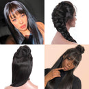 Subella Straight Human Hair Wigs with Bangs Virgin Brazilian None Lace Front Wigs 150% Density Glueless Machine Made Wigs for Black Women Natural Color 20inch Subella Store
