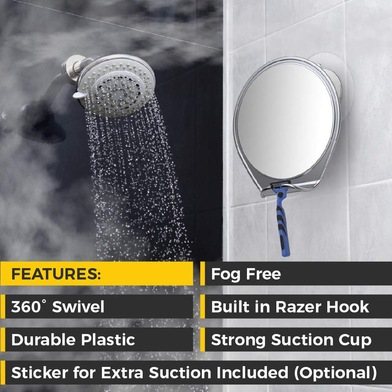 HoneyBull Shower Mirror Fogless for Shaving - with Suction, Razor Holder for Shower & Swivel, Mirrors, Shower Accessories, Bathroom Mirror, Bathroom Accessories, Holds Razors for Men (Chrome) HONEYBULL