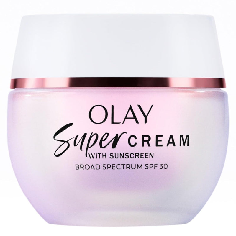 Olay Super Cream with Sunscreen SPF 30, 1.7 oz, Ultra Lightweight Face Moisturizer - Vitamin C & E, Hyaluronic Acid, Niacinamide, Collagen Peptide - Hydrate, Smooth, Brighten, Firm, and Protect - Infinity Warehouse