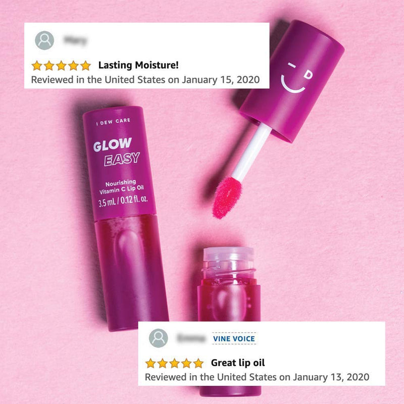 I Dew Care Lip Oil Gloss - Glow Easy | Tinted Moisturizing Jojoba Seed Oil with Vitamin C, 0.12 Fl Oz I DEW CARE