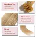 U Tip Pre Bonded 100% Remy Human Hair Extensions 100 Strands Per Package Nail Tip Italian Keratin Fushion Hairpiece Long Straight Silky For Women