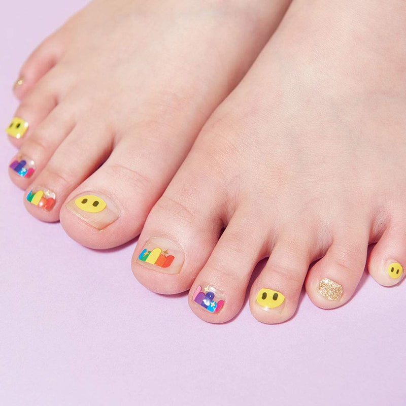 Petitwings Nail Stickers Wraps Decals Polish Self-Adhesive for Kid Girls Boys, a Nail File (Korean Made) (Happy Rainbow) Petitwings