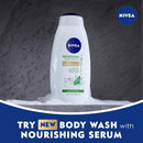 NIVEA Basil and White Tea Body Wash with Nourishing Serum Bottle, 20 Fl Oz NIVEA