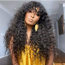 Human Hair Wigs with Bangs for Black Women 150% Density Brazilian Water Wave None Lace Front Wigs with Bangs Glueless Machine Made Wigs with Bangs Natural Black YISEA Store