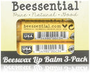 Beessential All Natural Lip Balm, Honey, 3 Pack | For Dry and Chapped Lips, Great For Men, Women, and Children, Moisturizing Beeswax, Coconut, Shea and Cupuacu Butter Beessential