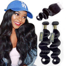 QTHAIR 12A Brazilian Body Wave Bundles with Closure (12 14+10inch) Brazilian Virgin Human Hair Body Wave Bundles with 4x4 Lace Closure Bundles with Closure QTHAIR