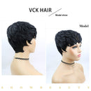 VCK Short Pixie Wigs for Black Women Human Hair Wigs Short Layered Cut Wigs with Bangs 1B Color VCK