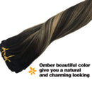 GOO GOO Remy Human Hair Extensions Clip in Balayage Natural Black to Light Blonde 14 inch 7pcs 120g Real Hair Extensions Clip in Natural Hair Extensions Silky Straight GOO GOO Store