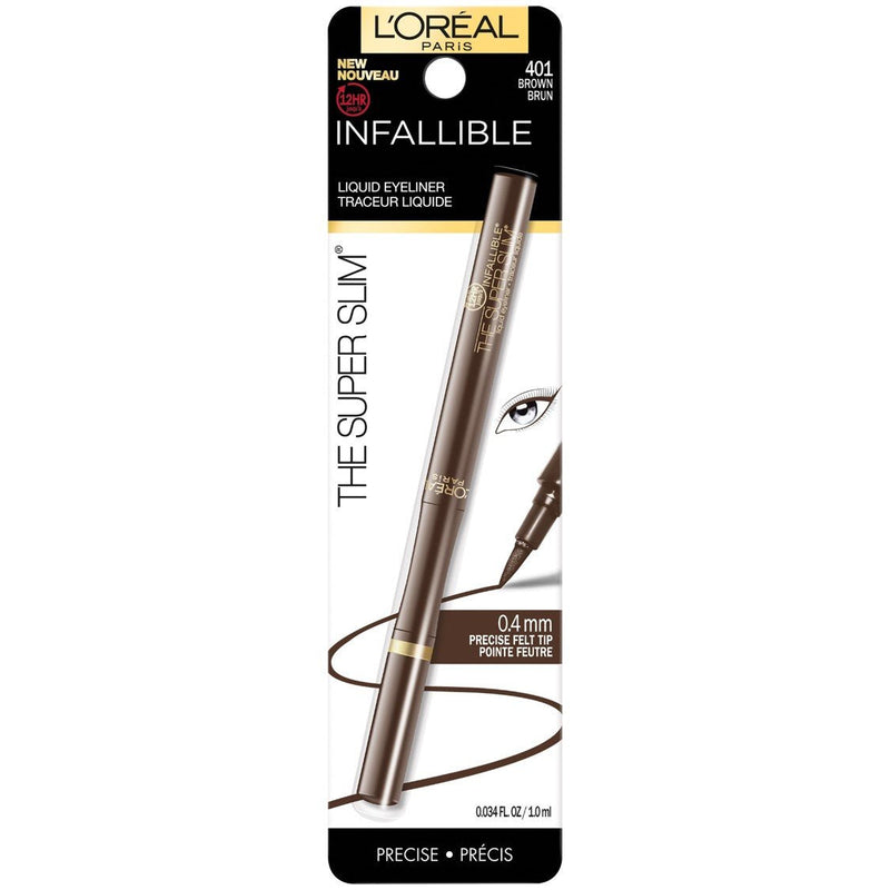 L'Oreal Paris Makeup Infallible Super Slim Long-Lasting Liquid Eyeliner, Ultra-Fine Felt Tip, Quick Drying Formula, Glides on Smoothly, Brown, Pack of 1 L'Oréal Paris