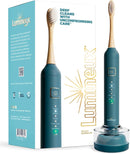 Lumineux Teeth Whitening Sonic Bamboo Electric Toothbrush for Adults - Includes 2 Soft Bristle Replaceable Bamboo Toothbrush Heads, Charging Station & USB Charge Cord - Rechargeable, Light Blue