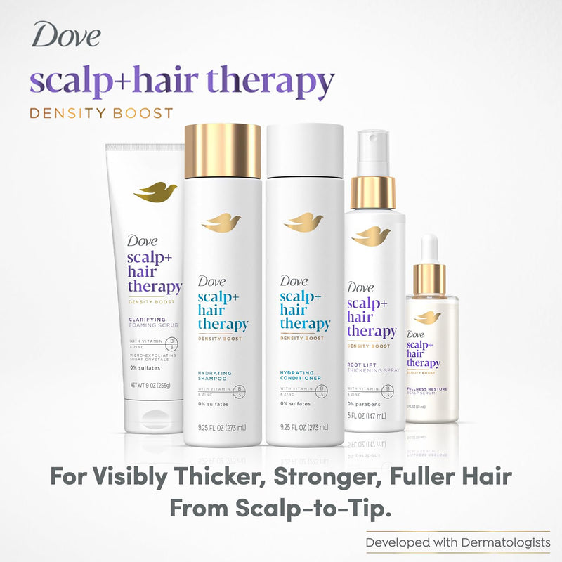 Dove Scalp + Hair Therapy Bundle – Clarifying Foaming Scrub, Hydrating Shampoo & Conditioner, Root Lift Thickening Spray + Fullness Restore Scalp Serum (5 Piece Set) Infinity Warehouse