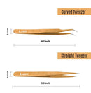 LIVINO Eyelash Extension Tweezers Straight - Set of 2 Stainless Steel Extension Tweezers with Curved Tip - Eyelash Extension Supplies Nipper for Eyelash Extensions Eyelash Tweezers Exclaim Beauty Store