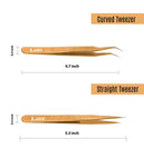 LIVINO Eyelash Extension Tweezers Straight - Set of 2 Stainless Steel Extension Tweezers with Curved Tip - Eyelash Extension Supplies Nipper for Eyelash Extensions Eyelash Tweezers Exclaim Beauty