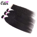 Odir 8A Brazilian Kinky Straight Human Hair 3 Bundles with Closure (24 26 28 + 20) Yaki Straight Bundles with Middle Part Closure Unprocessed Brazilian Virgin Human Hair Weave Natural Color Odir