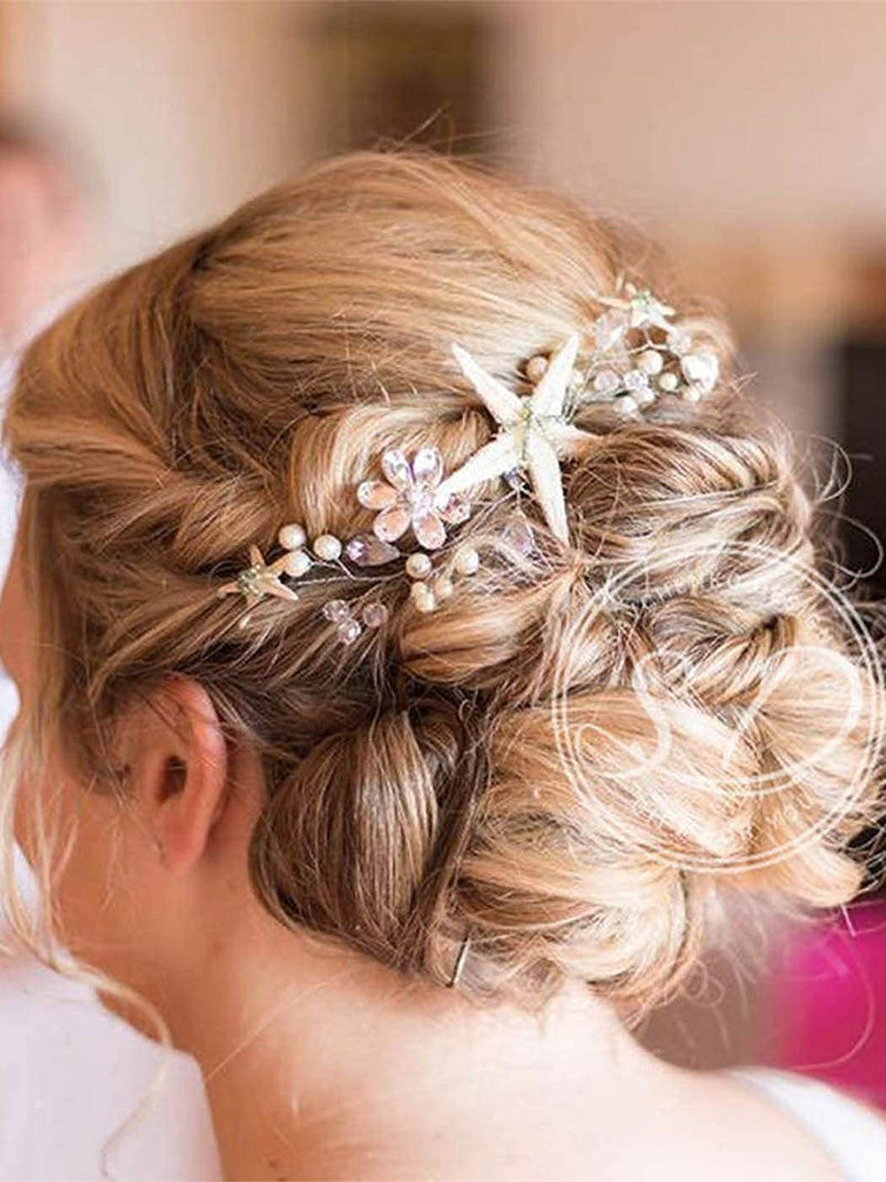 Yean Starfish Bride Wedding Hair Comb Sliver Crystal Beach Bridal Hair Piece Flower Hair Accessories for Women and Girls Yean