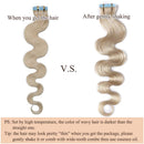 Wavy Tape in Hair Extensions Human Hair 100g 40pcs Body Wave 24 inch Whitish Blonde Long Soft Remy Hair Skin Weft Seamless Invisible Double Side Tape