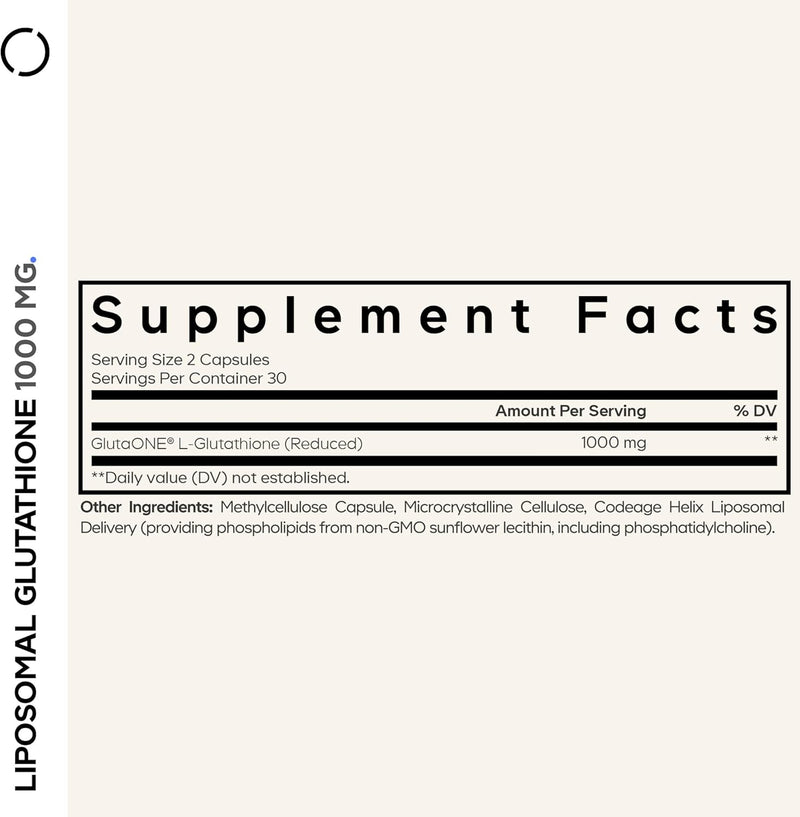 Codeage Liposomal Glutathione 1000 mg Supplement, High-Potency Reduced L-Glutathione - Liposomal Delivery - Phospholipids - Non-GMO, Gluten-Free - 60 Capsules Infinity Warehouse