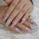 CoolNail Bling Jewelry Ballerina Coffin False Fake Nails 3D Marble Pink Glossy Extra Long Pointed Press On Salon Party Wear Nail Tips Coolnail