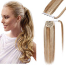 100% Wrap Around Human Hair Ponytail Extensions With Comb Clip in One Piece Pony Tail Hairpiece 22 Inches Long Straight Silky For Women