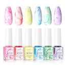 Makartt Marble Nail Polish, Magic Blooming Gel Nail Polish Set Nail Ink Watercolor Pastel Blossom Gel Nail Polish Manicuring Kit Patel Color Alcohol Marble Nail Vanish Sweet Craving 6ml 6 Colors Makartt