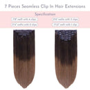 Maxfull Seamless Clip In Remy Hair Extensions Ombre Brown with Silicon Base, Invisi-PU Real Remy Hair Extensions Clip On Human Hair, 7pcs, 22inch, 110g Maxfull Store