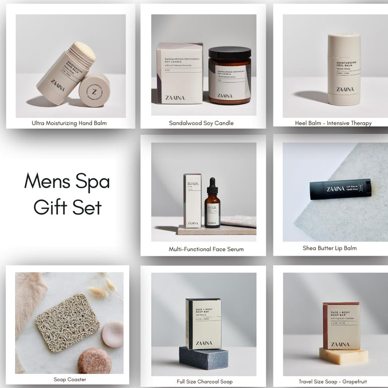 Men's Self Care Package - Luxury Spa Gift Set for Him, Unique Gifts for Men - Handmade in USA, Relaxation Self Care Spa Gift Set for Him - Natural Men Skin Care Kit with Sandalwood Candle by ZAAINA Infinity Warehouse
