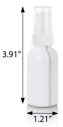 1 oz / 30 ml White Graduated Plastic HDPE Boston Round Bottles with White Treatment Pump (12) JUVITUS