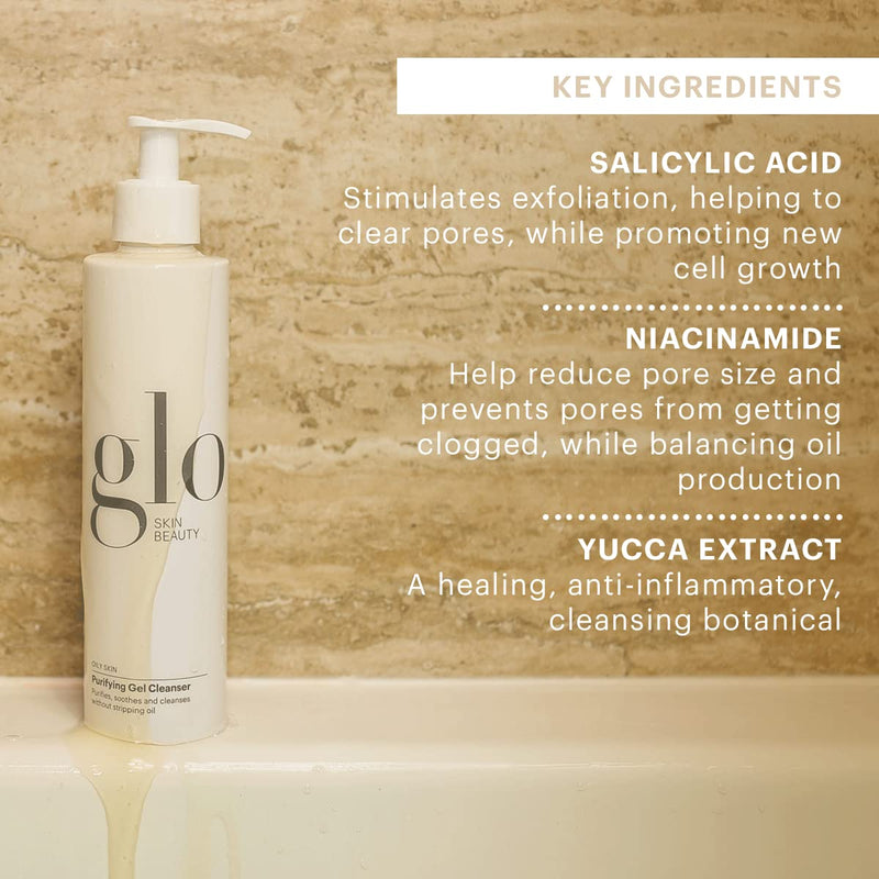 Glo Skin Beauty Purifying Gel Cleanser - Salicylic Acid + Niacinamide Face Wash Balances Skin, Targets Clogged Pores, Excess Oil & Breakouts - Gently Exfoliates & Minimizes Appearance of Fine Lines Infinity Warehouse