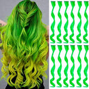 MEckily 12 Pcs Colored Hair Extensions Party Highlights, Curly Wavy Hairpiece Clip in Synthetic Streak for Kids Girls Women 17 inch(Green) MEckily