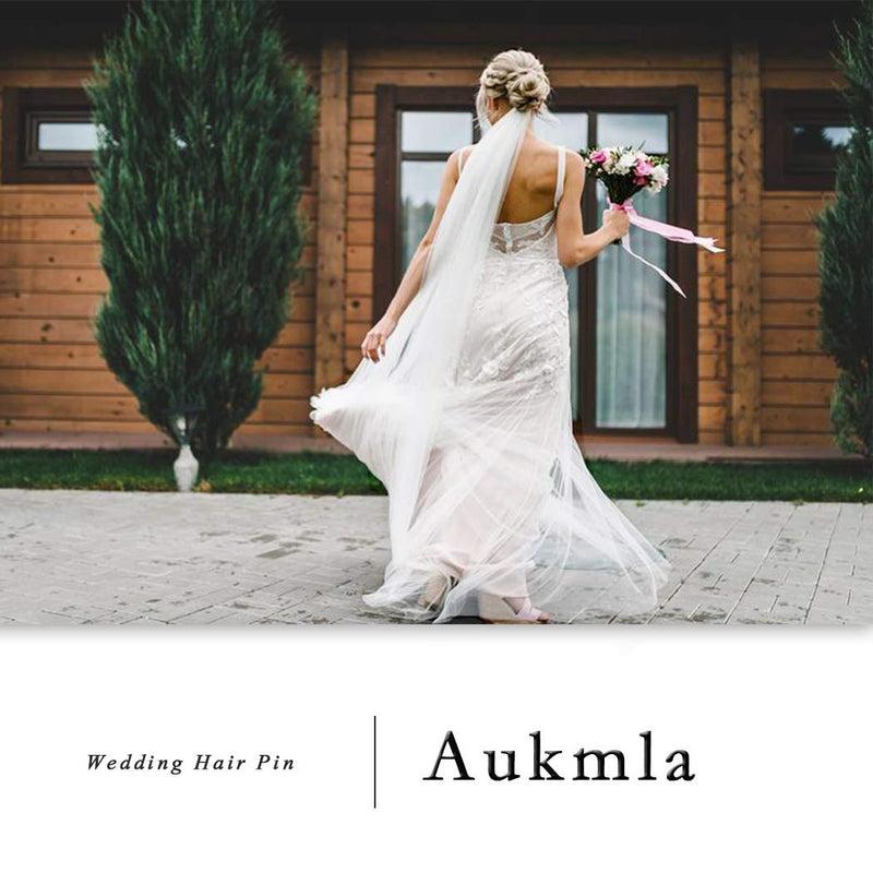 Aukmla Crystals Wedding Hair Pins White Pearl Hair Clips Handmade Bride Headpiece Alloy Wire Hair Accessories for Women and Girls (2 PCs) HP-05 Aukmla