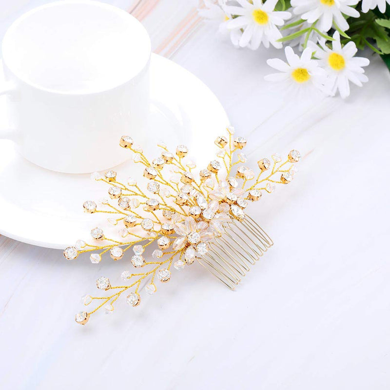 Aukmla Bride Wedding Hair Combs Crystal Hair Piece Flower Hair Accessories Decorative for Women and Girls Aukmla