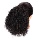 Seelaak 20 Inches Kinky Straight Ponytail Drawstring Human Hair Extension 10A Brazilian Natural Black Yaki Straight Ponytail Hairpiece for Black Women (1B