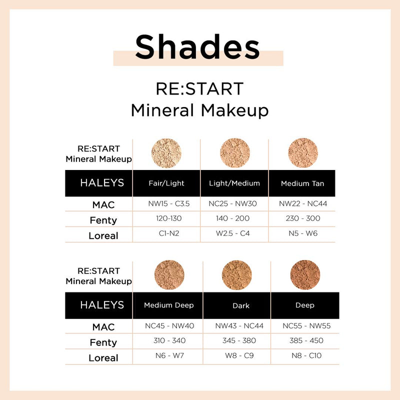 HALEYS RE:START Mineral Makeup (MEDIUM DEEP) Vegan, Cruelty-Free Loose Powder Mineral Foundation - Control Oil & Shine and Even Skin Tone with Sheer to Medium Coverage for a Natural, Satin Finish HALEYS Store
