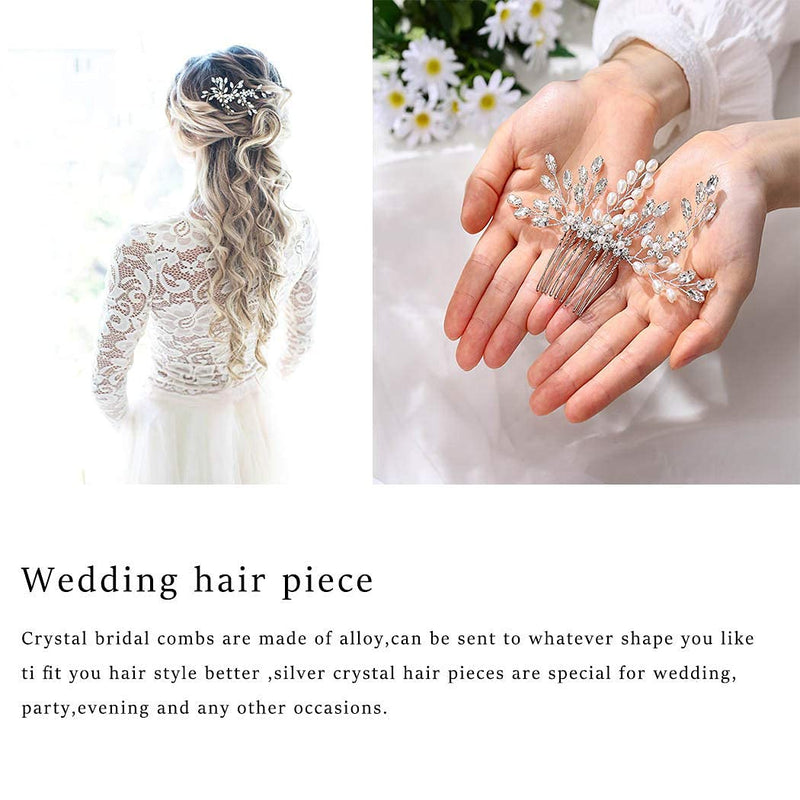 Yean Flower Bride Wedding Hair Comb Silver Crystal Bridal Hair Piece Pearl Hair Clips Hair Accessories for Women and Girls Yean