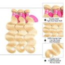 Aopusi 613 Honey Blonde Bundles with Closure 100% Brazilian Virgin Body Wave Human Hair 3 Bundles with 4×4 Lace Closure Remy Hair Weaves 150% Density Free Part Platinum Blonde Closure(14 16 18+12，613) Aopusi