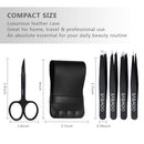 Tweezers Set 5-Piece - Professional Stainless Steel Tweezers with Curved Scissors, Best Precision Tweezer for Eyebrows, Splinter & Ingrown Hair Removal with Leather Travel Case (Black) Sabado