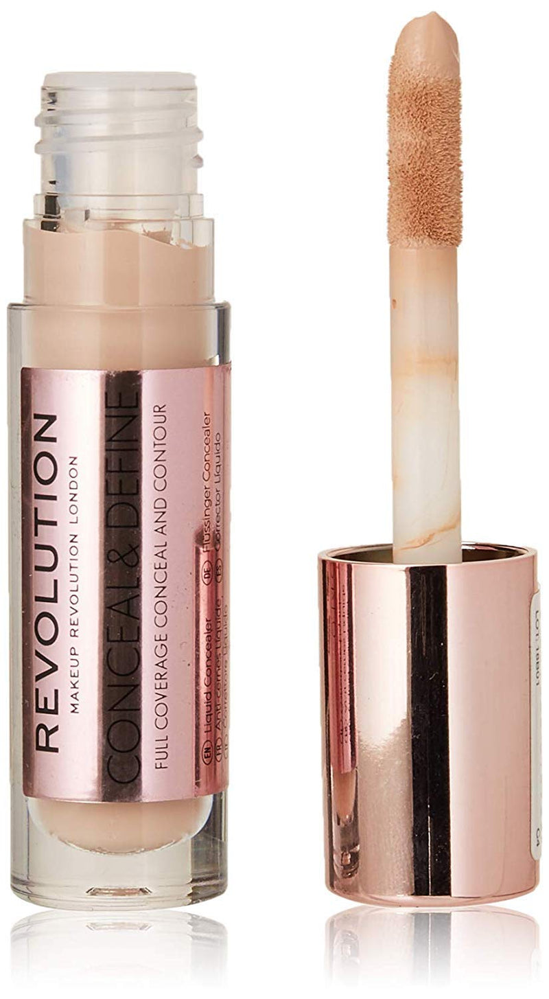 Makeup Revolution Conceal & Define Concealer, Full Coverage Makeup Concealer, Matte Finish & Long Wear, For Fair Skin Tones, Vegan, C4, 4ml Makeup Revolution