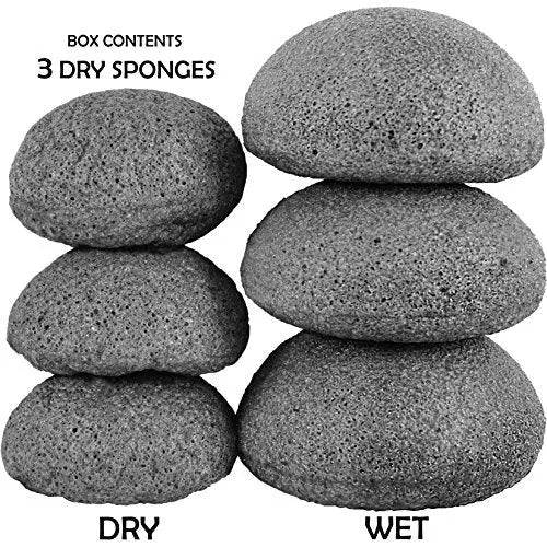 Konjac Sponge (3 Pack) Activated Bamboo Charcoal. Facial Cleansing & Exfoliating Beauty Sponges The Beauty Shelf