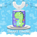 Kids Electric Toothbrush U Shape Dinosaur Ultrasonic Automatic Toothbrush with Replacement Soft Bristles Heads Six Modes 360°Oral Cleaning IPX7 Waterproof Smart Rechargeable Toothbrush (2-6 Year Old) KRX