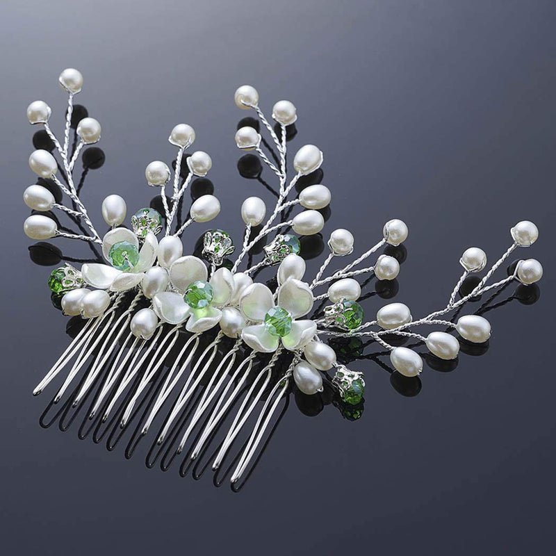 Yean Bride Flower Wedding Hair Comb Silver Bridal Hair Piece Pearl Hair Accessories for Women and Girls Yean