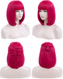 Netgo Short Bob Wigs for Women, Natural Looking Heat Resistant Straight Wigs with Bangs for Girls Ladies Cosplay Party Daily Wear Premium Durable (12 inch, Rose Red) Netgo Store