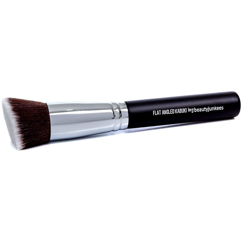 Flat Angled Kabuki Bronzer Brush - Beauty Junkees Contour Brush with Soft Dense Synthetic Bristles for Contouring, Blending, Buffing with Powder Cream Liquid Cosmetics, Vegan Makeup Brushes Beauty Junkees