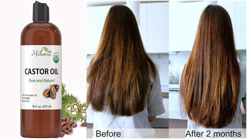 Premium Organic Castor Oil - 100% Pure and Hexane-Free Cold-Pressed Beauty & Skincare Serum - Eyelash & Eyebrow Hair Growth Enhancer - Natural Conditioner, Skin Moisturizer, Laxative for Men & Women MILANIA