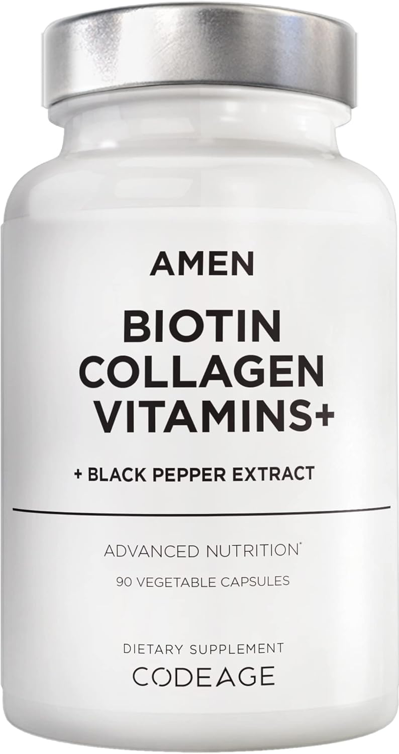Amen Biotin Collagen Vitamins+ 10,000 mcg Biotin Supplement - Hydrolyzed Collagen, Vitamins C & E, Folate, Hyaluronic Acid, Keratin, MSM, Saw Palmetto - 3-Month Supply - Non-GMO - 90 Capsules Infinity Warehouse