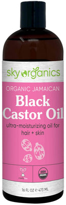 Organic Jamaican Black Castor Oil by Sky Organics (16 oz) USDA Organic 100% Pure Roasted Castor Oil Moisturizing Oil for Hair and Skin Oil Treatment Castor Oil Hair Mask Natural Skin Moisturizer Sky Organics